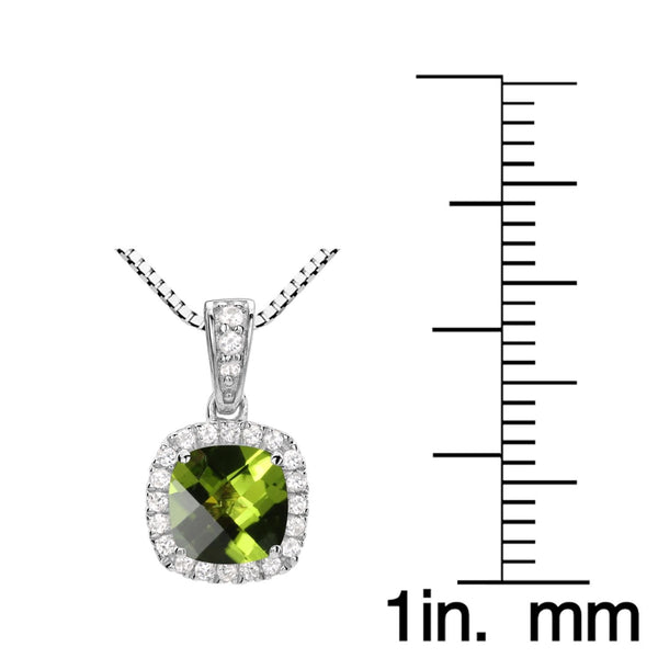 6MM Cushion Peridot and White Sapphire Birthstone 18-inch Pendant in Sterling Silver