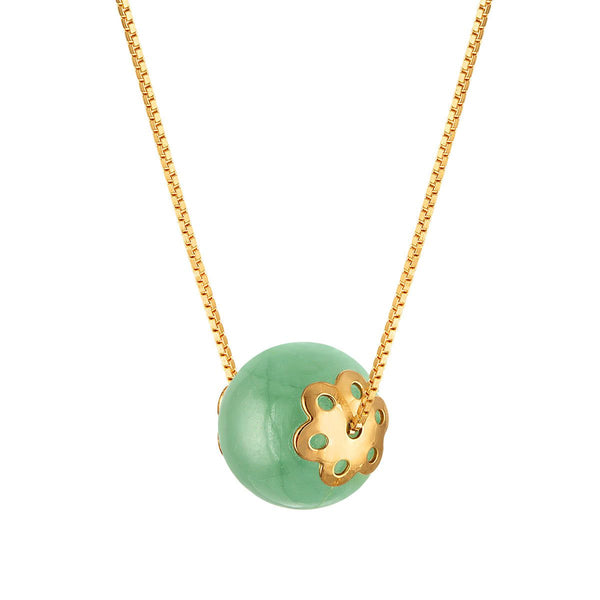 10MM Round Jade 18-inch Necklace in Yellow Gold Plated Sterling Silver