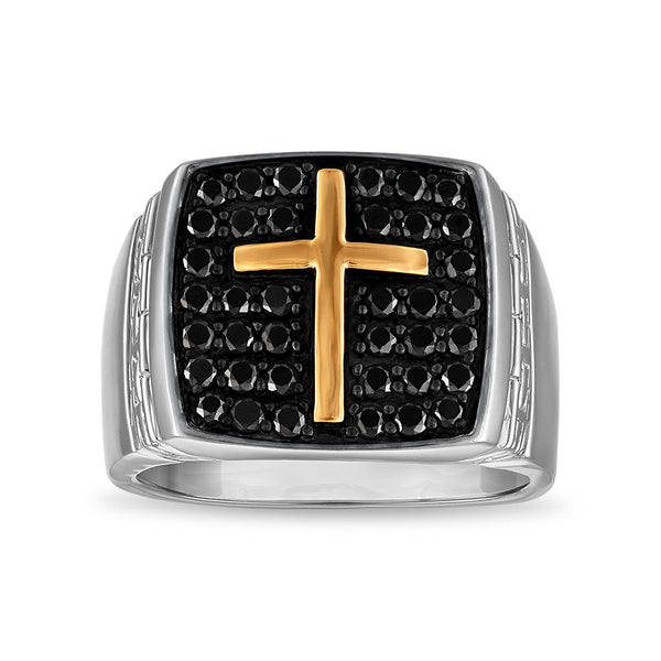 1 CTW Natural Black Diamond Cross Ring in Sterling Silver