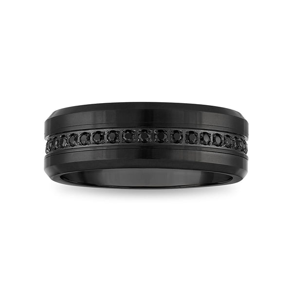 5/8 CTW Treated Natural Black Diamond Eternity Band in Black Tungsten. Size 9.5