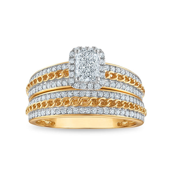 EcoLove 1-1/2 CTW Lab Grown Diamond Halo Wedding Trio Set in 10KT Yellow Gold