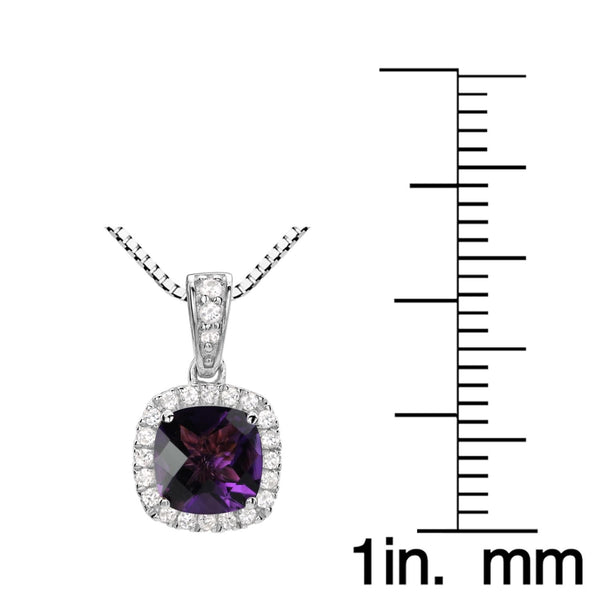 6MM Cushion Amethyst and White Sapphire Birthstone Halo 18-inch Pendant in Sterling Silver