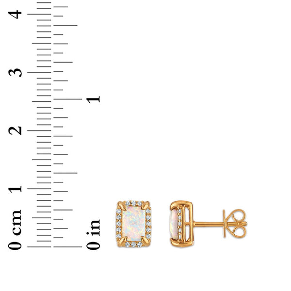 6X4MM Radiant Opal and White Sapphire Birthstone Stud Earrings in 18KT Gold Vermeil