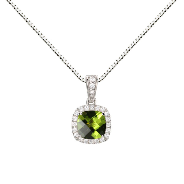 6MM Cushion Peridot and White Sapphire Birthstone 18-inch Pendant in Sterling Silver