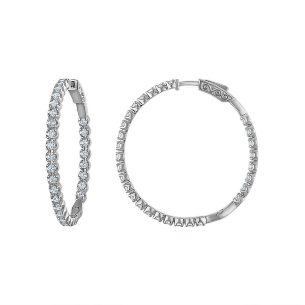 Red Hot Deal 3 CTW Round Lab Grown Diamond Hoop In&Out Earrings in Sterling Silver
