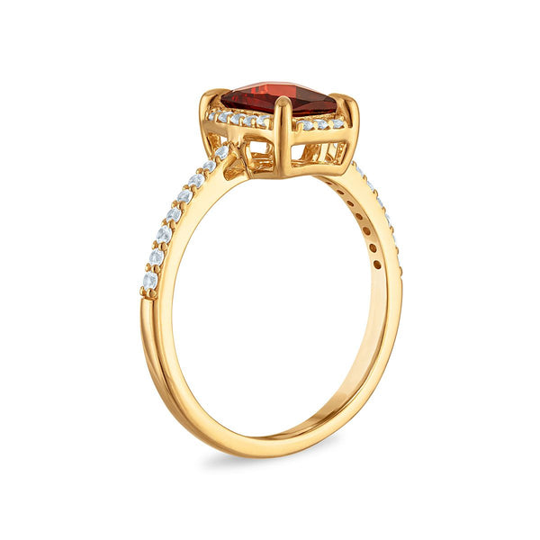 7X5MM Radiant Garnet and White Sapphire Birthstone Halo Ring in 18KT Gold Vermeil