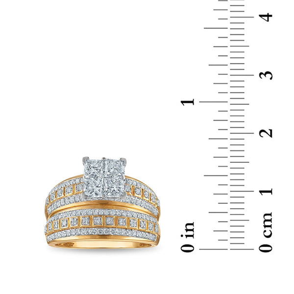 EcoLove 2 CTW Lab Grown Diamond Princess Cut Wedding Trio Set in 10KT Yellow Gold