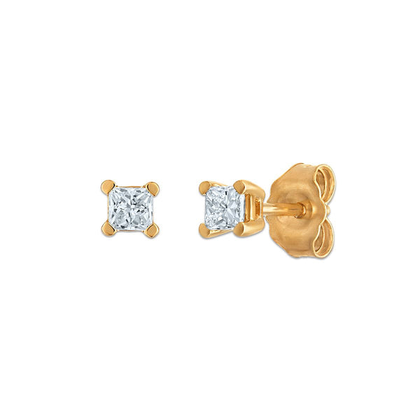 EcoLove 1/4 CTW Princess Cut Lab Grown Diamond Stud Earrings in 10KT Yellow Gold