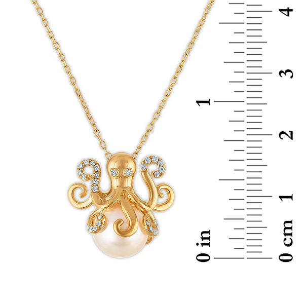 LoveSong Pearl and Lab Grown Diamond Octopus Pendant in 18KT Gold Vermeil