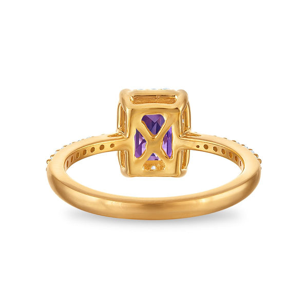 7X5MM Radiant Amethyst and White Sapphire Birthstone Halo Ring in 18KT Gold Vermeil
