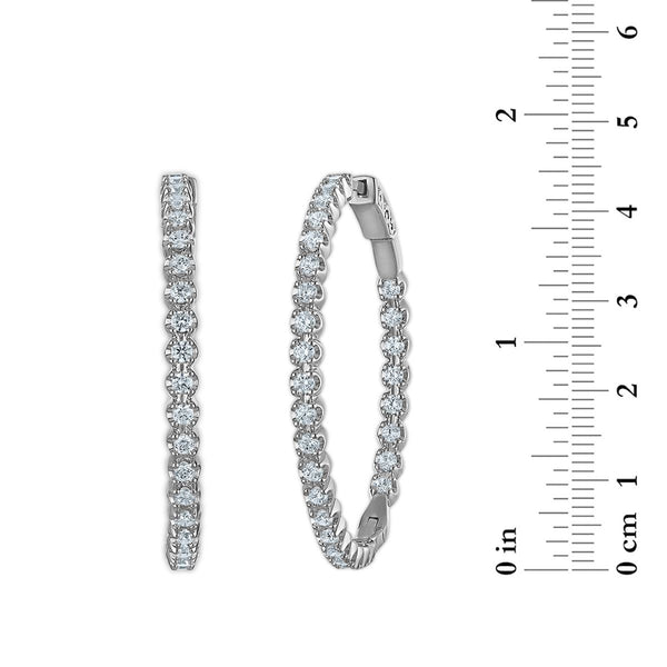 Red Hot Deal 3 CTW Round Lab Grown Diamond Hoop In&Out Earrings in Sterling Silver