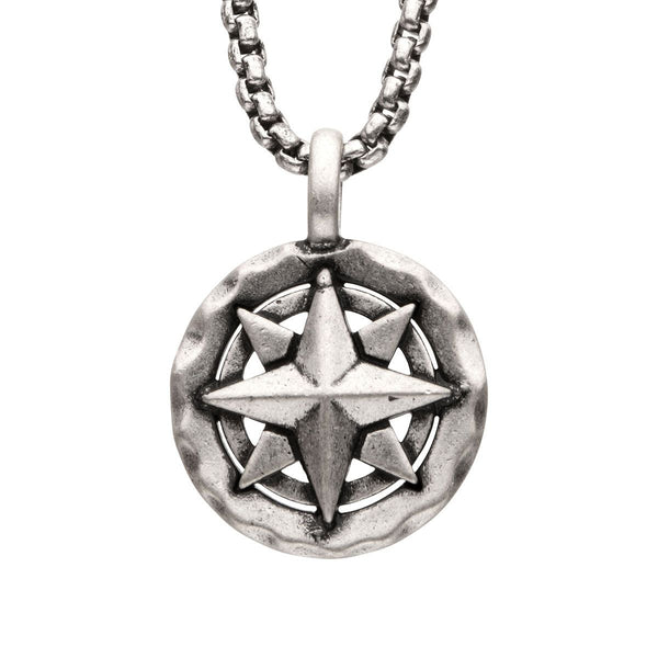Inox Sterling Silver Oxidized 22-inch Compass Pendant