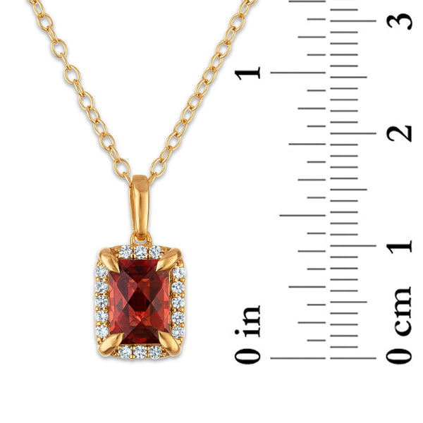 7X5MM Radiant Garnet and White Sapphire Birthstone 18-inch Pendant in 18KT Gold Vermeil
