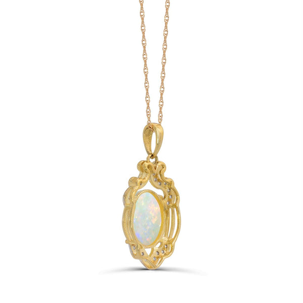 Created Opal and White Sapphire 18-inch Pendant in Yellow Gold Plated Sterling Silver