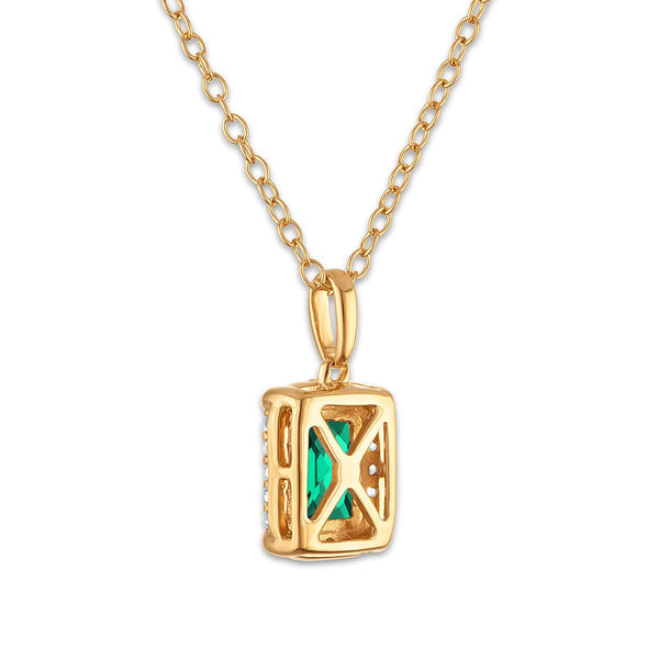 7X5MM Radiant Emerald and White Sapphire Birthstone 18-inch Pendant in 18KT Gold Vermeil