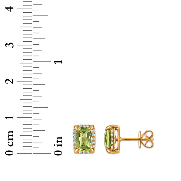 6X4MM Radiant Peridot and White Sapphire Birthstone Stud Earrings in 18KT Gold Vermeil