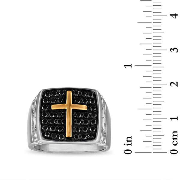 1 CTW Natural Black Diamond Cross Ring in Sterling Silver