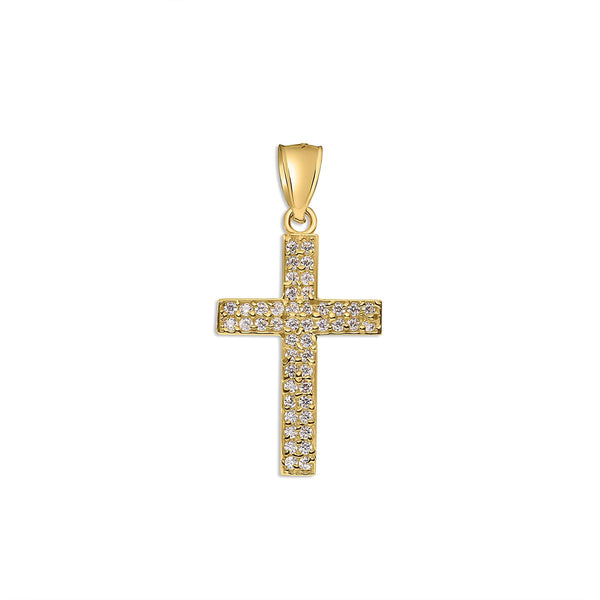 10KT Yellow Gold 28X17MM Cubic Zirconia Cross Pendant. Chain Not Included.