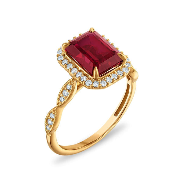 LoveSong EcoLove 9X7MM Ruby and Lab Grown Diamond Halo Ring in 10KT Yellow Gold