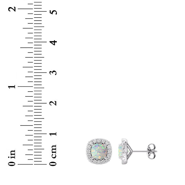 5MM Cushion Opal and White Sapphire Birthstone Halo Stud Earrings in Sterling Silver