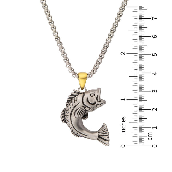 Inox Antiqued Matte Finish Stainless Steel  24-inch Largemouth Bass Pendant