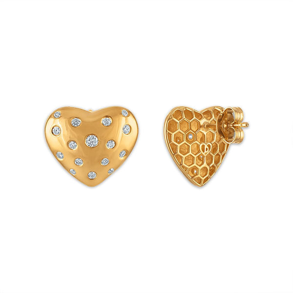EcoLove 1/2 CTW Lab Grown Diamond Heart Earrings in Yellow Gold Plated Sterling Silver