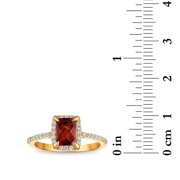 7X5MM Radiant Garnet and White Sapphire Birthstone Halo Ring in 18KT Gold Vermeil