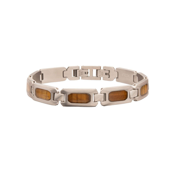 Inox Stainless Steel Tiger Eye Stone Inlay 8.5-inch Bracelet