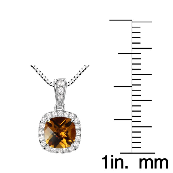 6MM Cushion Citrine and White Sapphire Birthstone Halo 18-inch Pendant in Sterling Silver