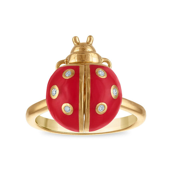 LoveSong Morganite and Lab Grown Diamond Lady Bug Ring in 18KT Gold Vermeil