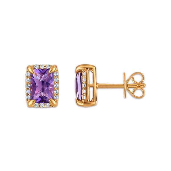 6X4MM Radiant Amethyst and White Sapphire Birthstone Stud Earrings in 18KT Gold Vermeil