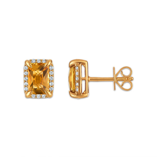 6X4MM Radiant Citrine and White Sapphire Birthstone Stud Earrings in 18KT Gold Vermeil