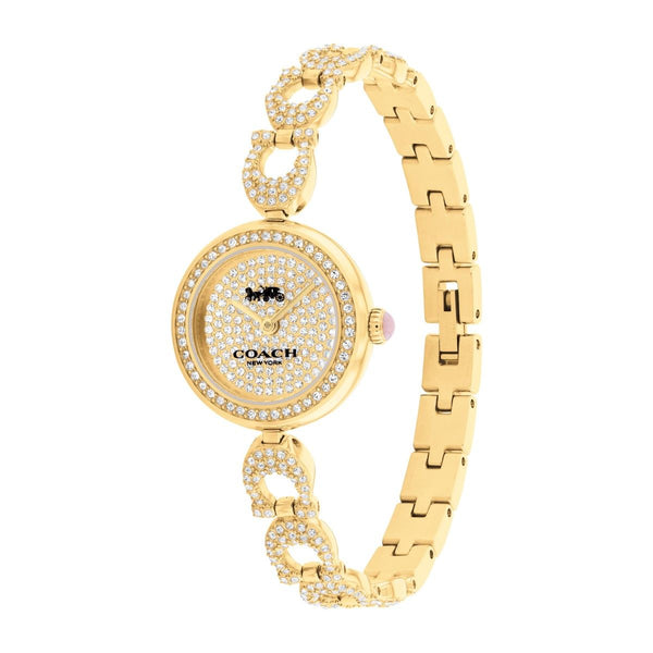 Coach Gracie 23X23 MM Pave Crystal Round Dial Stainless Steel Bangle Bracelet. 14504219