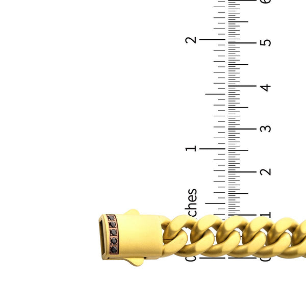 Inox Gold IP Stainless Steel 8.5-inch 10MM Miami Cuban Link Bracelet with Black Sapphire