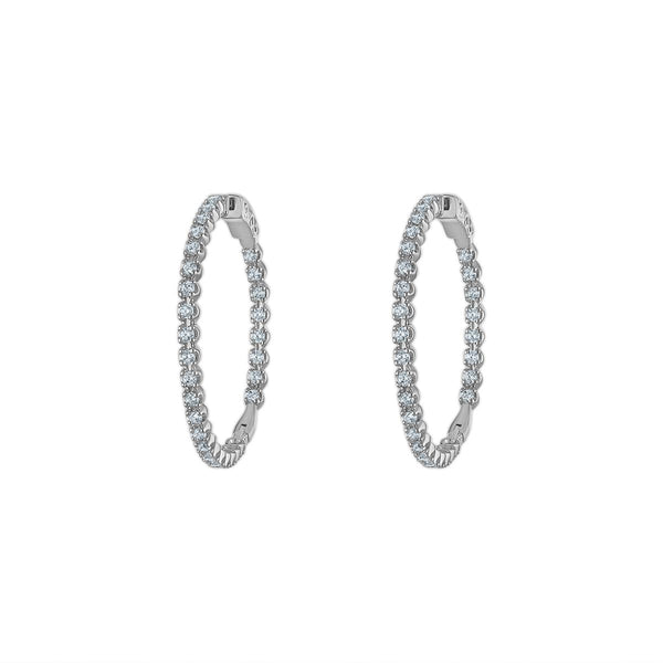 Red Hot Deal 2 CTW Round Lab Grown Diamond Hoop In&Out Earrings in Sterling Silver