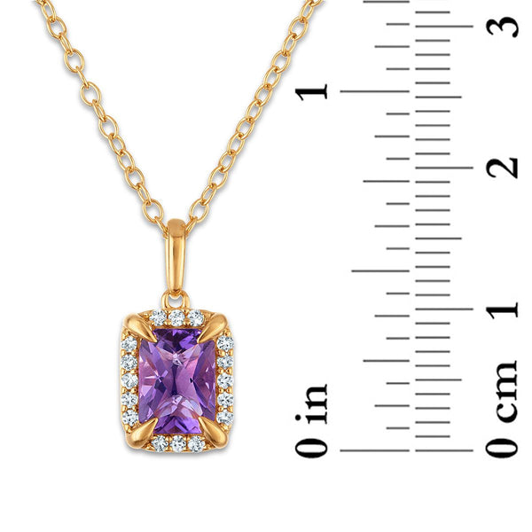 7X5MM Radiant Amethyst and White Sapphire Birthstone 18-inch Pendant in 18KT Gold Vermeil