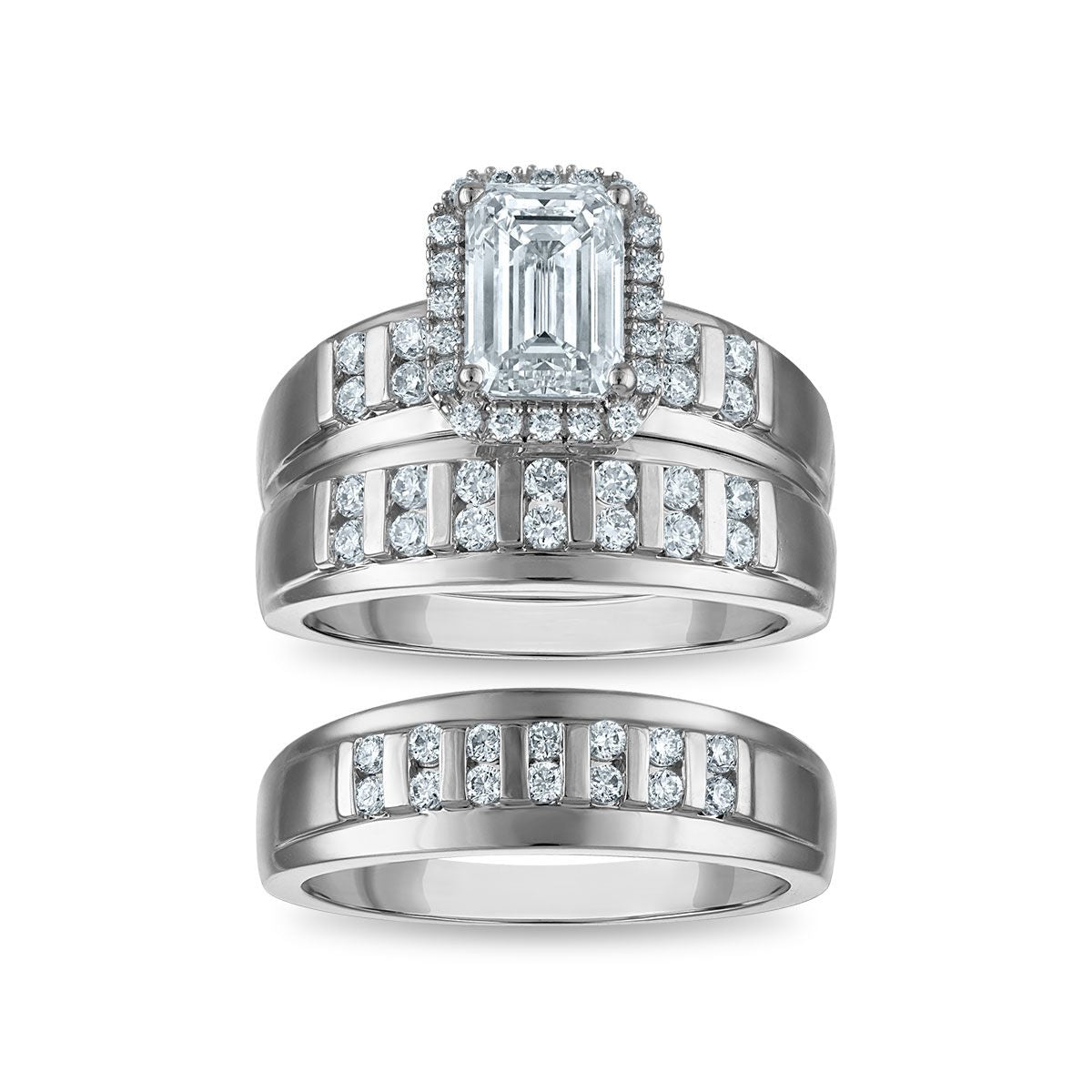 EcoLove 2-1/4 CTW Lab Grown Diamond Halo Wedding Trio Set in 14KT White Gold