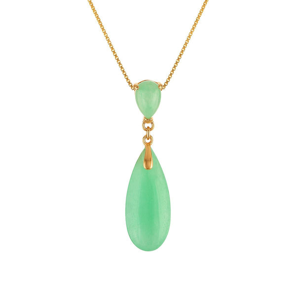 8X18MM Pear Jade 18-inch Pendant in Gold Plated Two-Tone Sterling Silver