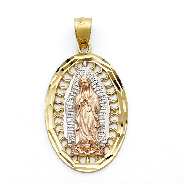 10KT Tri-Color Gold 32X17MM Our Lady Of Guaudalupe Pendant-Chain Not Included