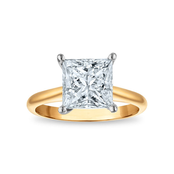 Signature Certificate 8X EcoLove 3 CTW Princess Cut Lab Grown Diamond Solitaire Engagement Ring in 14KT Yellow Gold