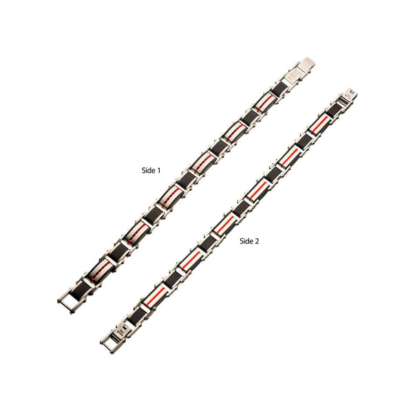 Inox Black and Red IP Stainless Steel 8.25-inch Dante Bracelet