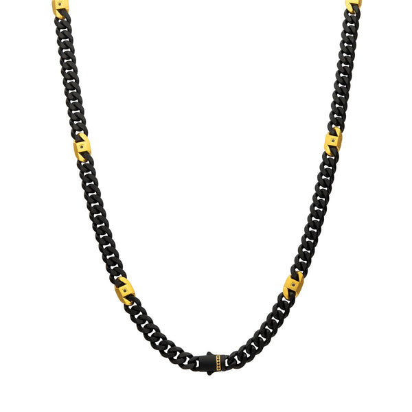 Inox 24-inch 8MM Black IP Stainless Steel Miami Cuban Chain with Black Sapphire
