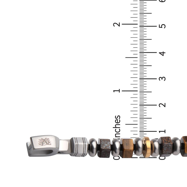 Inox 8MM 7.75-inch Mokume Gane Bronzite and Tiger Eye Beads Bushido Virtue Bracelet