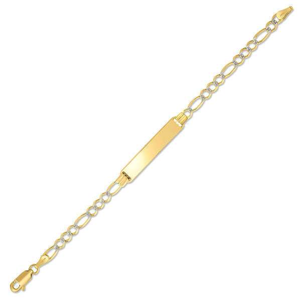 10KT Two-Tone Gold Figaro ID Bracelet with a 5.4MM Plague