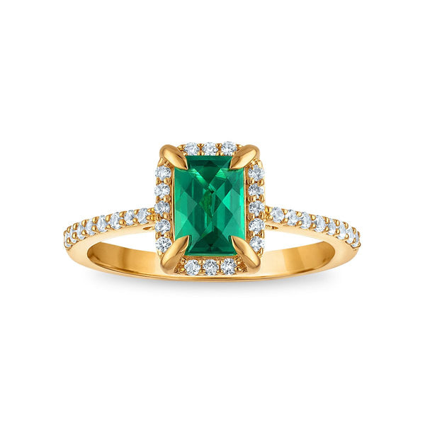 7X5MM Radiant Emerald and White Sapphire Birthstone Ring in 18KT Gold Vermeil