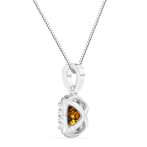6MM Cushion Citrine and White Sapphire Birthstone Halo 18-inch Pendant in Sterling Silver