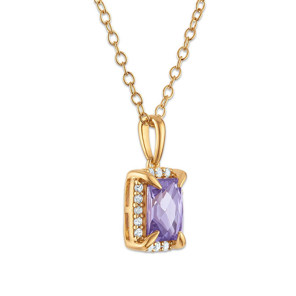 7X5MM Radiant Alexandrite and White Sapphire Birthstone 18-inch Pendant in 18KT Gold Vermeil