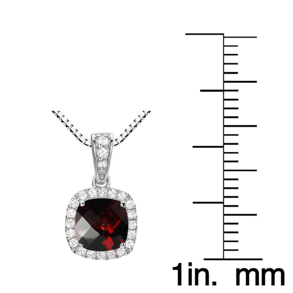 6MM Cushion Garnet and White Sapphire Birthstone Halo 18-inch Pendant in Sterling Silver