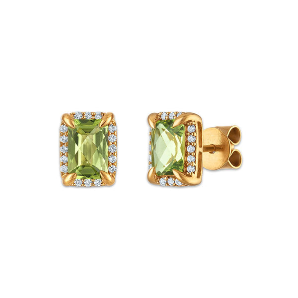 6X4MM Radiant Peridot and White Sapphire Birthstone Stud Earrings in 18KT Gold Vermeil