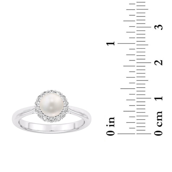 6MM Simulated Pearl and White Sapphire Birthstone Halo Ring in Sterling Silver